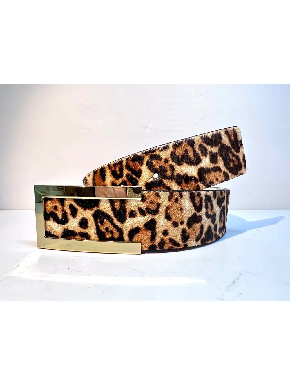 White House Black Market Leopard Print Haircalf Leather BeltSize M Brand New
